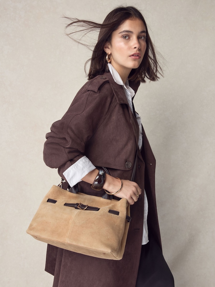 Tan Brown Suede Belted Hand Held Bag - Image 2 of 5