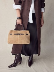 Tan Brown Suede Belted Hand Held Bag - Image 4 of 5