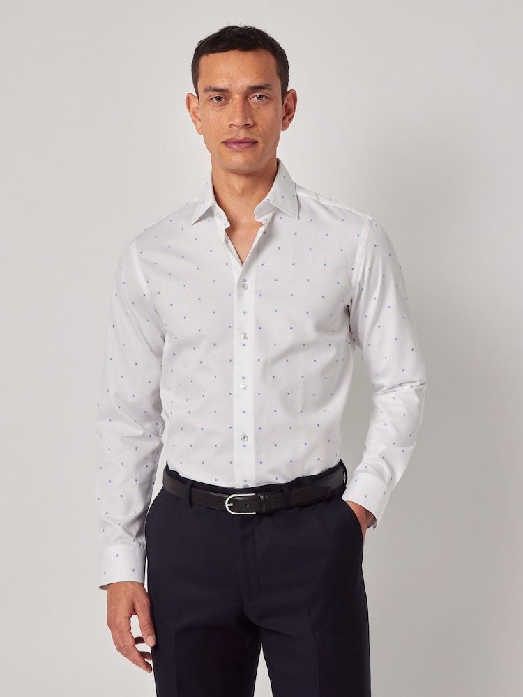 Hawes & Curtis Dobby Spot Slim 100% Cotton White Shirt - Image 1 of 3
