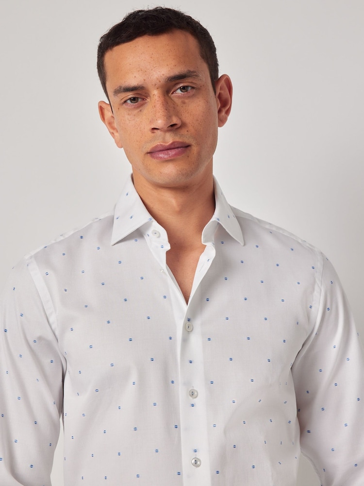 Hawes & Curtis Dobby Spot Slim 100% Cotton White Shirt - Image 3 of 3 Hawes & Curtis Dobby Spot Slim 100% Cotton White Shirt - Image 3 of 3