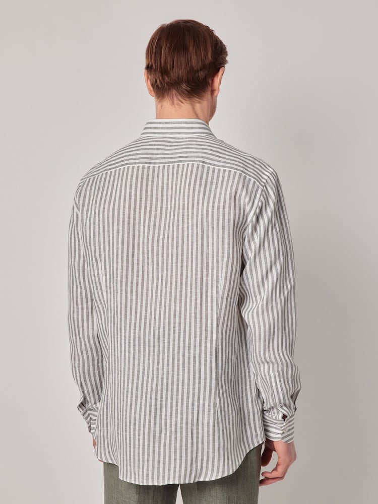 Hawes & Curtis Slim Stripe 100% Linen White Shirt - Image 2 of 6