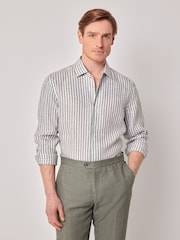 Hawes & Curtis Slim Stripe 100% Linen White Shirt - Image 5 of 6