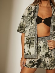 South Beach Black Cotton Safari Printed Short Sleeve Shirt - Image 6 of 6