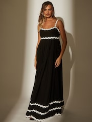 South Beach Black Monochrome Cotton Ric Rac Detail Maxi Dress - Image 3 of 6