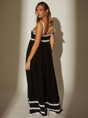 South Beach Black Monochrome Cotton Ric Rac Detail Maxi Dress - Image 5 of 6