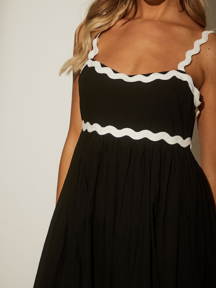 South Beach Black Monochrome Cotton Ric Rac Detail Maxi Dress - Image 6 of 6