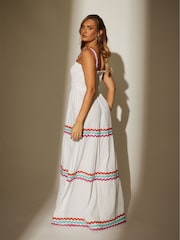 South Beach White 100% Cotton Ric Rac Shirred Tiered Maxi Dress - Image 2 of 4