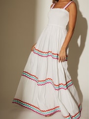 South Beach White 100% Cotton Ric Rac Shirred Tiered Maxi Dress - Image 3 of 4
