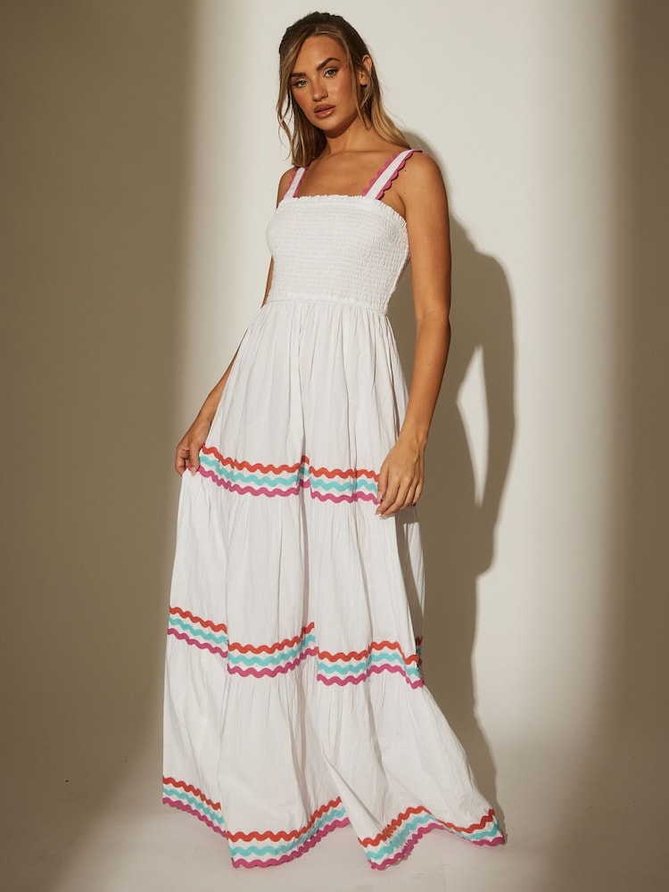 Buy South Beach White Cotton Multi Ric Rac Shirred Tiered Maxi Dress from  Next USA