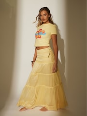South Beach Yellow 100% Cotton Tiered Contrast Maxi Beach Skirt - Image 1 of 4