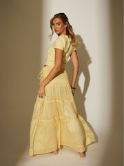 South Beach Yellow 100% Cotton Tiered Contrast Maxi Beach Skirt - Image 2 of 4