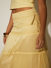 South Beach Yellow 100% Cotton Tiered Contrast Maxi Beach Skirt - Image 4 of 4