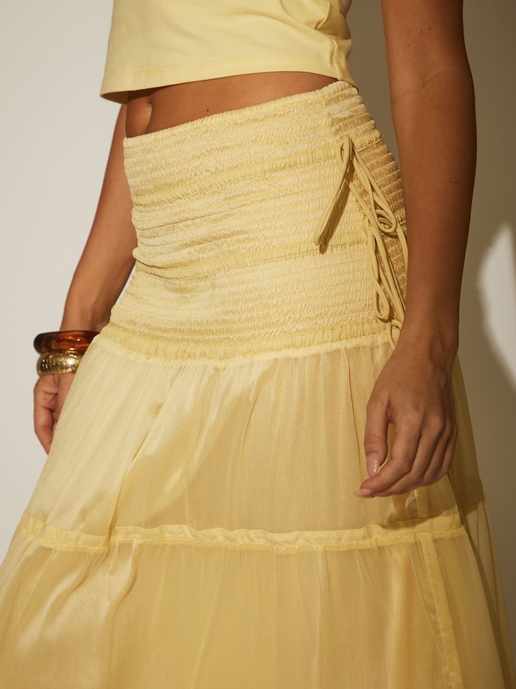 South Beach Yellow 100% Cotton Tiered Contrast Maxi Beach Skirt - Image 4 of 4