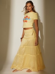 South Beach Butter Tiered Contrast Maxi Skirt - Image 5 of 6