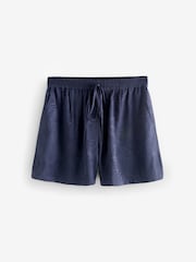 Navy Blue Tie Waist Leaf Print Shorts - Image 1 of 1