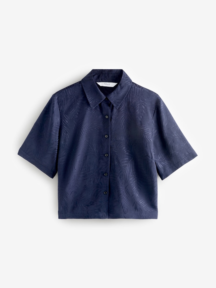 Navy Blue Leaf Print Shirt - Image 1 of 1
