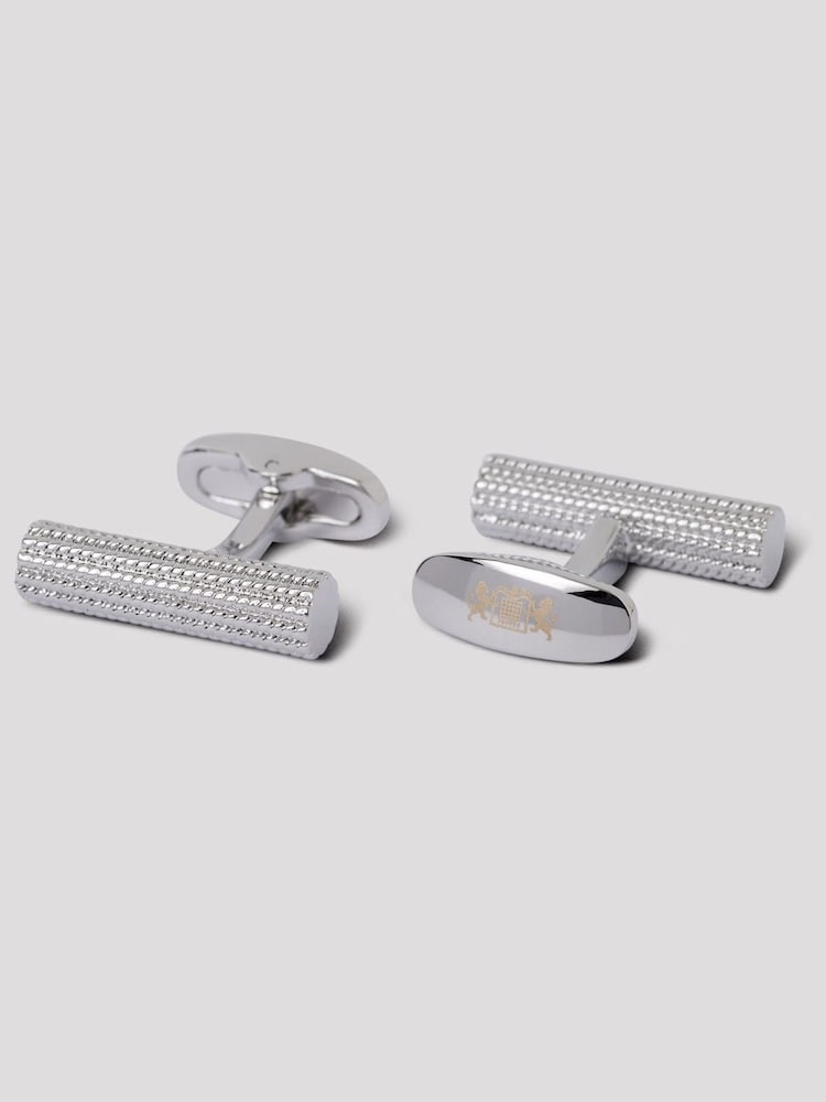 Hawes & Curtis Silver Barley Texture Tubular Cufflinks - Image 2 of 2 Hawes & Curtis Silver Barley Texture Tubular Cufflinks - Image 2 of 2