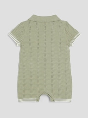 River Island Green Baby Boys Textured Bear 100% Cotton Romper - Image 2 of 4