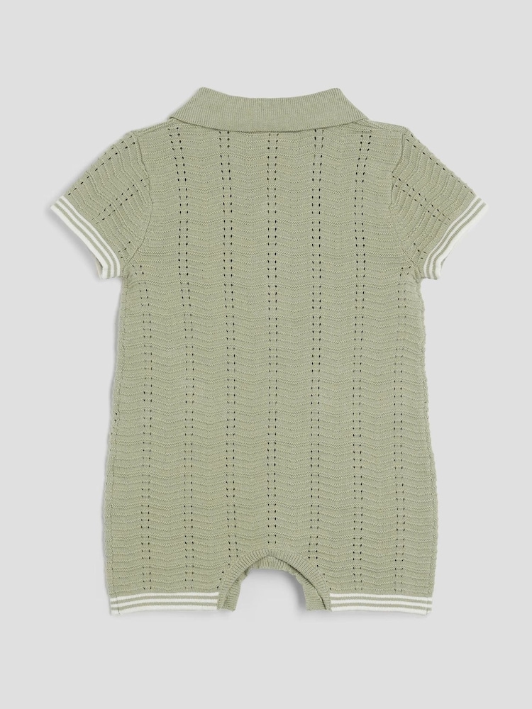 River Island Green Baby Boys Textured Bear 100% Cotton Romper - Image 2 of 4 River Island Green Baby Boys Textured Bear 100% Cotton Romper - Image 2 of 4
