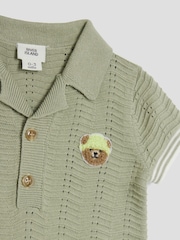 River Island Green Baby Boys Textured Bear 100% Cotton Romper - Image 3 of 4