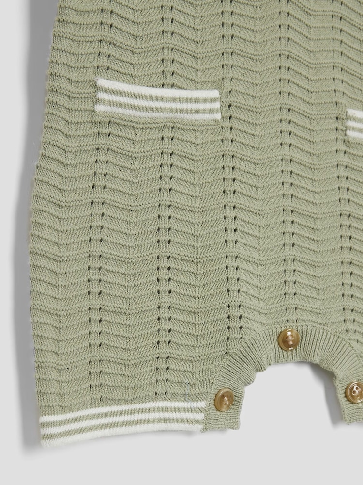 River Island Green Baby Boys Textured Bear 100% Cotton Romper - Image 4 of 4 River Island Green Baby Boys Textured Bear 100% Cotton Romper - Image 4 of 4