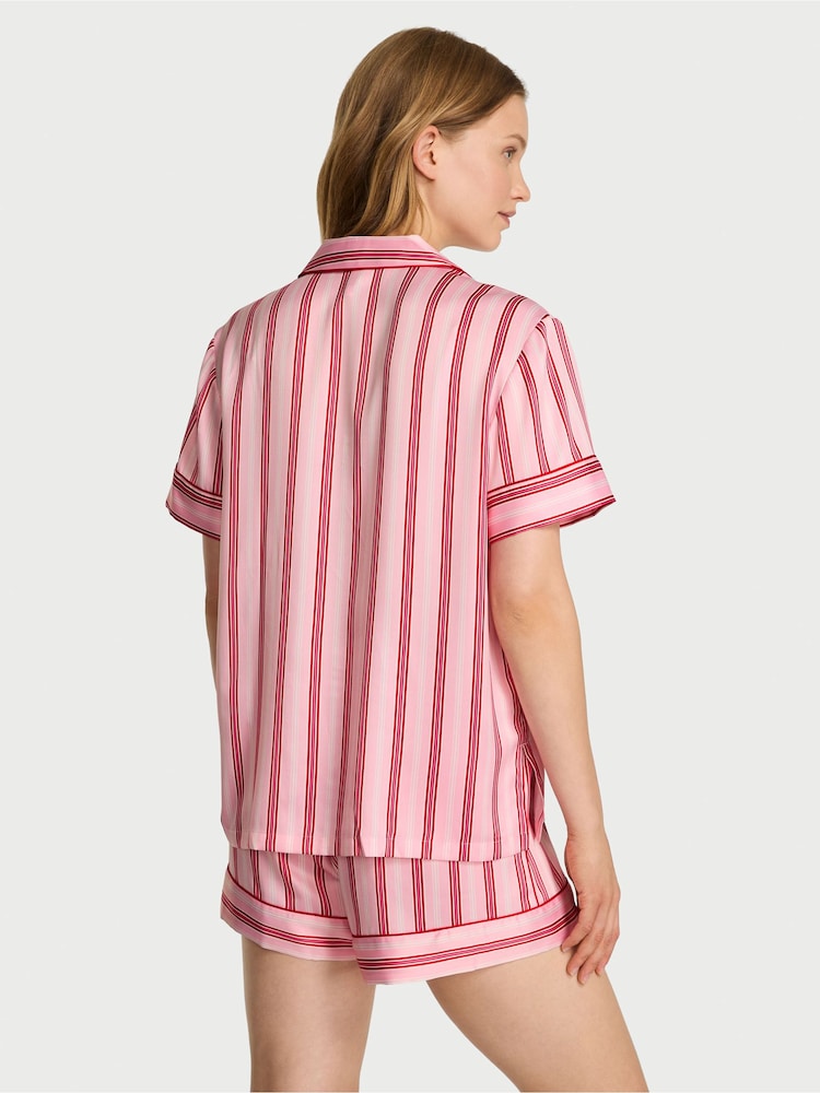 Victoria's Secret Red Festive Stripe Satin Short Pyjamas Set - Image 2 of 2 Victoria's Secret Red Festive Stripe Satin Short Pyjamas Set - Image 2 of 2
