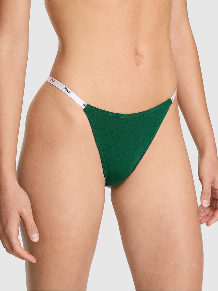 Victoria's Secret PINK Jaguar Green Thong Cotton Mini Logo Knickers - Image 1 of 3