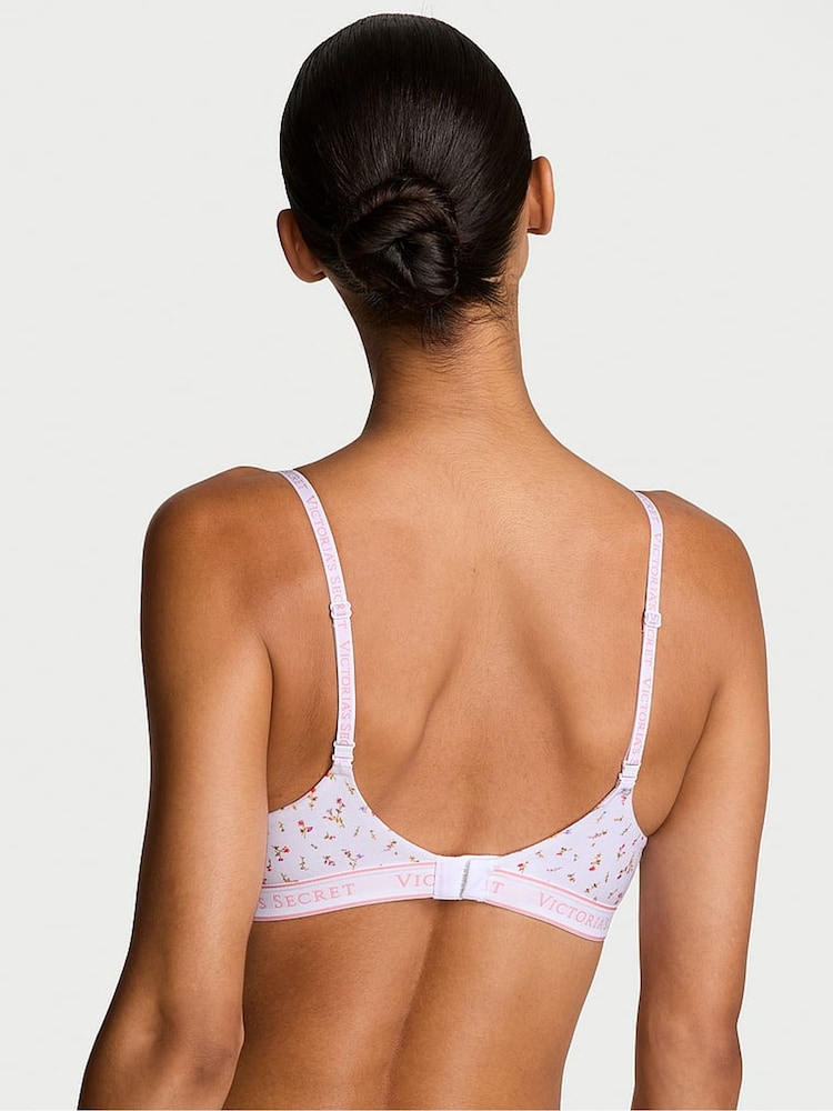 Victoria's Secret White Ditsy Lightly Lined Non Wired Cotton Logo Bra - Image 2 of 3 Victoria's Secret White Ditsy Lightly Lined Non Wired Cotton Logo Bra - Image 2 of 3