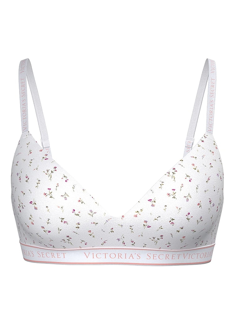 Victoria's Secret White Ditsy Lightly Lined Non Wired Cotton Logo Bra - Image 3 of 3