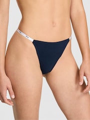 Victoria's Secret PINK Noir Navy Blue Thong Cotton Mini Logo Knickers - Image 1 of 2