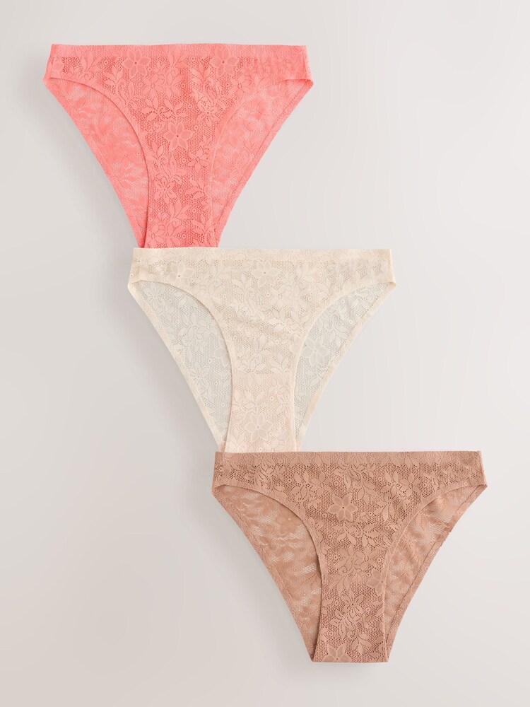 Coral Pink High Leg All-Over Lace No VPL Knickers 3 Pack - Image 1 of 9 Coral Pink High Leg All-Over Lace No VPL Knickers 3 Pack - Image 1 of 9