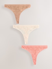 Coral Pink Thong All-Over Lace No VPL Knickers 3 Pack - Image 1 of 10