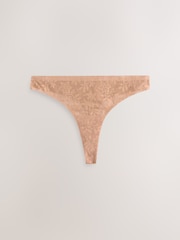 Coral Pink Thong All-Over Lace No VPL Knickers 3 Pack - Image 2 of 10