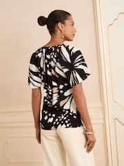 Love & Roses Animal Black/White Sequin V-Neck Blouse - Image 4 of 4