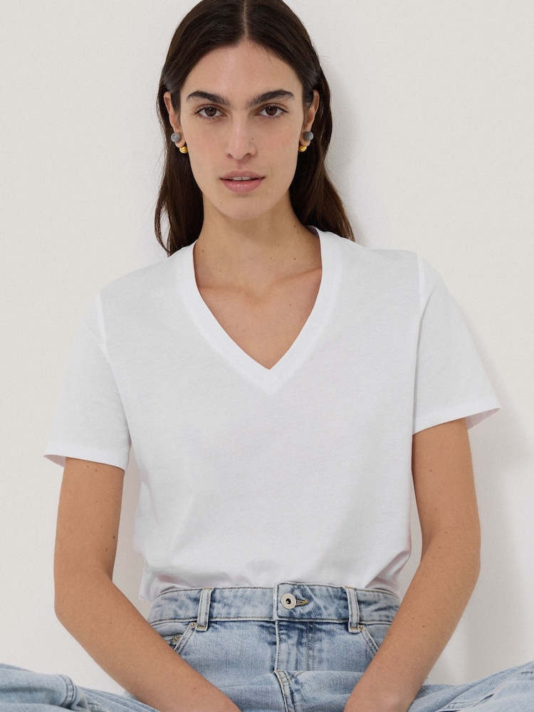 Jigsaw White 100% Cotton V-Neck T-Shirt - Image 1 of 6