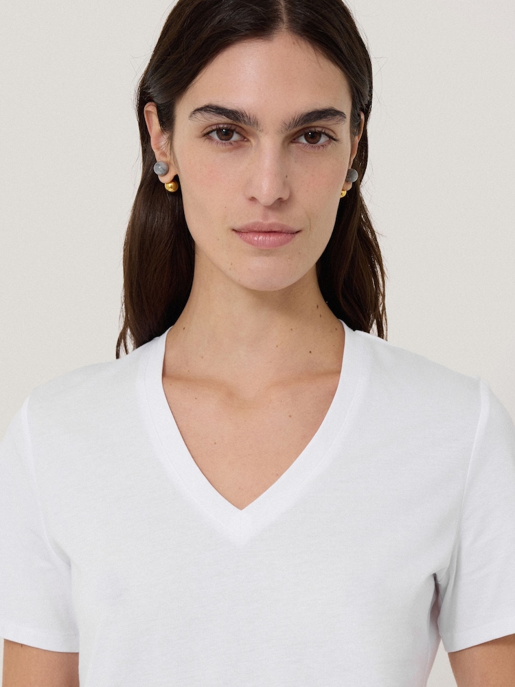 Jigsaw White 100% Cotton V-Neck T-Shirt - Image 2 of 6