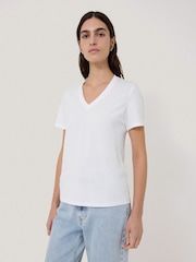 Jigsaw White 100% Cotton V-Neck T-Shirt - Image 3 of 6