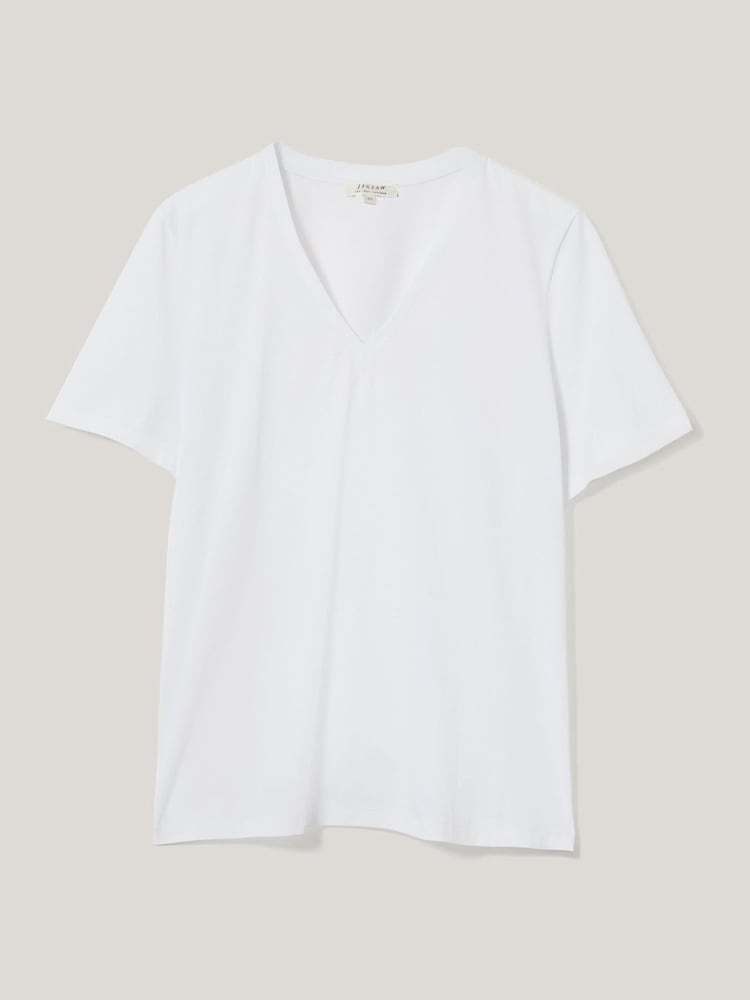 Jigsaw White 100% Cotton V-Neck T-Shirt - Image 6 of 6