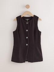 Chocolate Brown Matte Velvet Crew Neck Button Through Waistcoat - Image 1 of 3