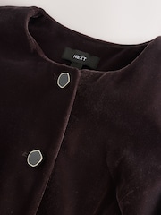 Chocolate Brown Matte Velvet Crew Neck Button Through Waistcoat - Image 2 of 3