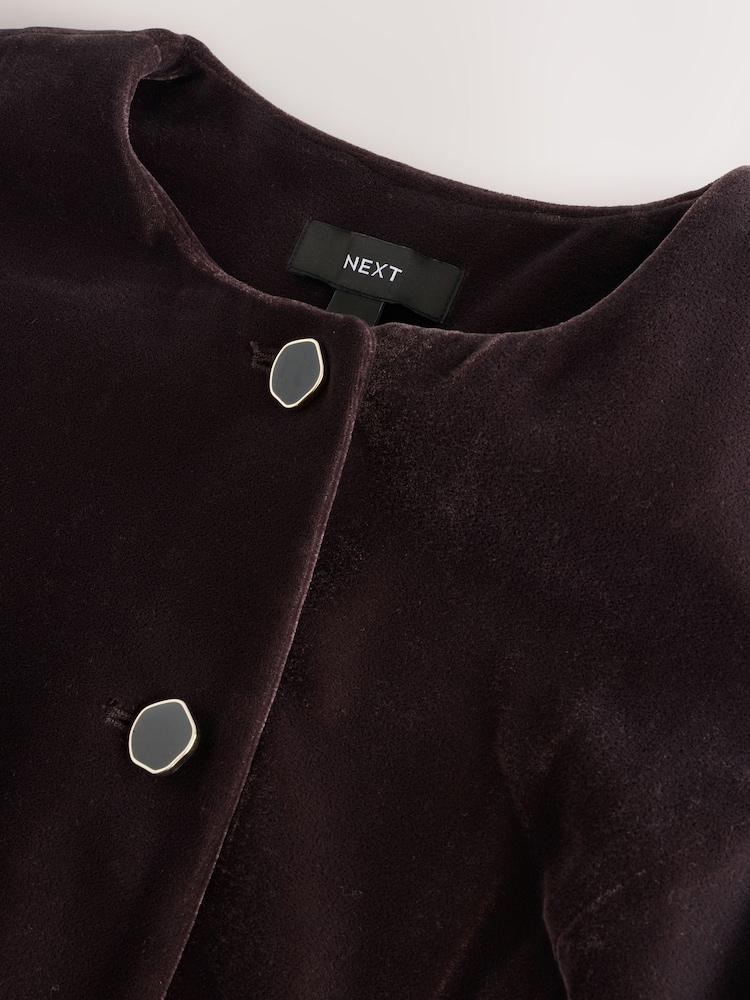 Chocolate Brown Matte Velvet Crew Neck Button Through Waistcoat - Image 2 of 3