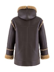 Urban Code Brown Chocolate Shearling Look Hooded Aviator Jacket - Image 3 of 3