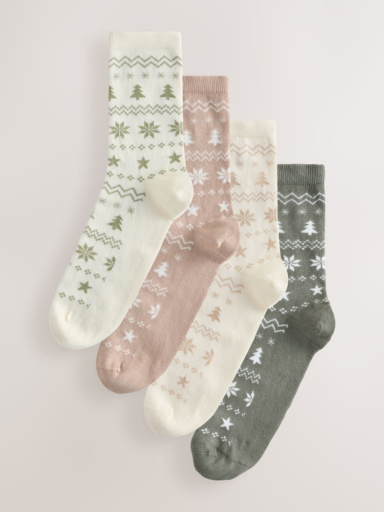 Neutral Fairisle Pattern Ankle Socks 4 Pack - Image 1 of 7