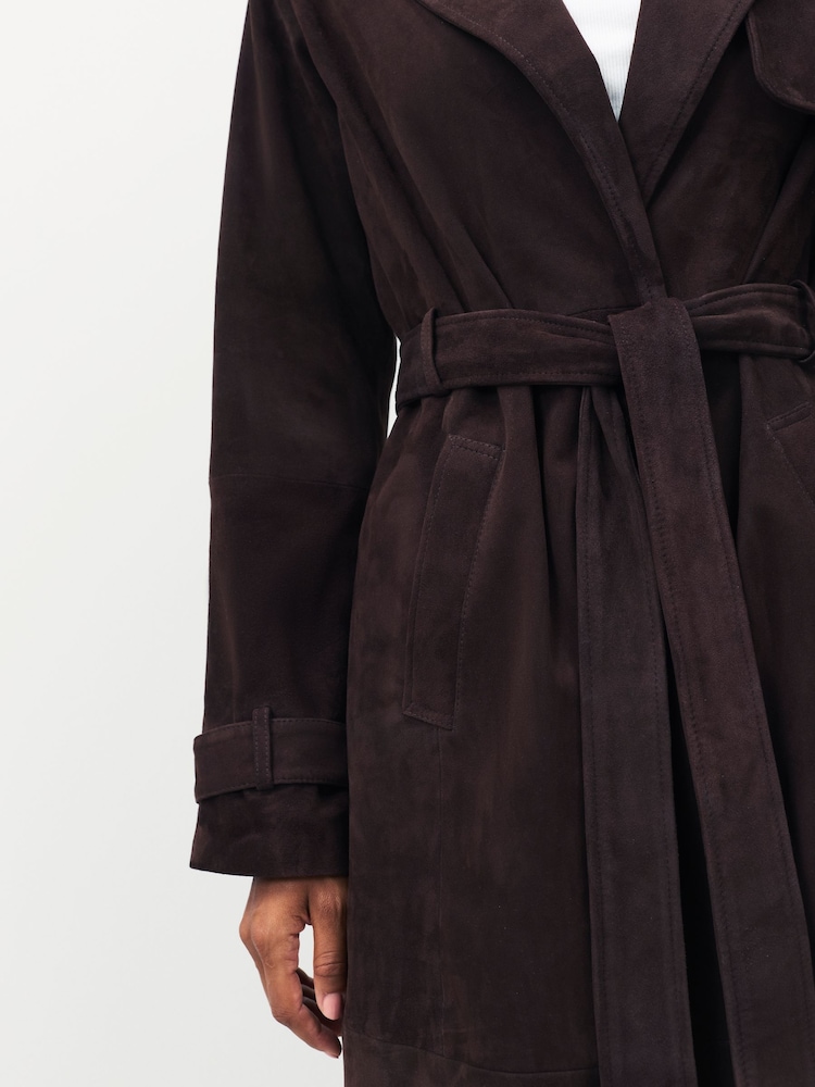 Urban Code Brown Suede Trench Coat - Image 6 of 6 Urban Code Brown Suede Trench Coat - Image 6 of 6