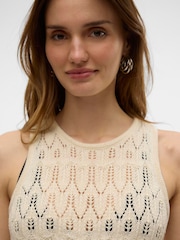 VERO MODA Cream Sleeveless Calf Length Knitted Crochet Dress - Image 2 of 5