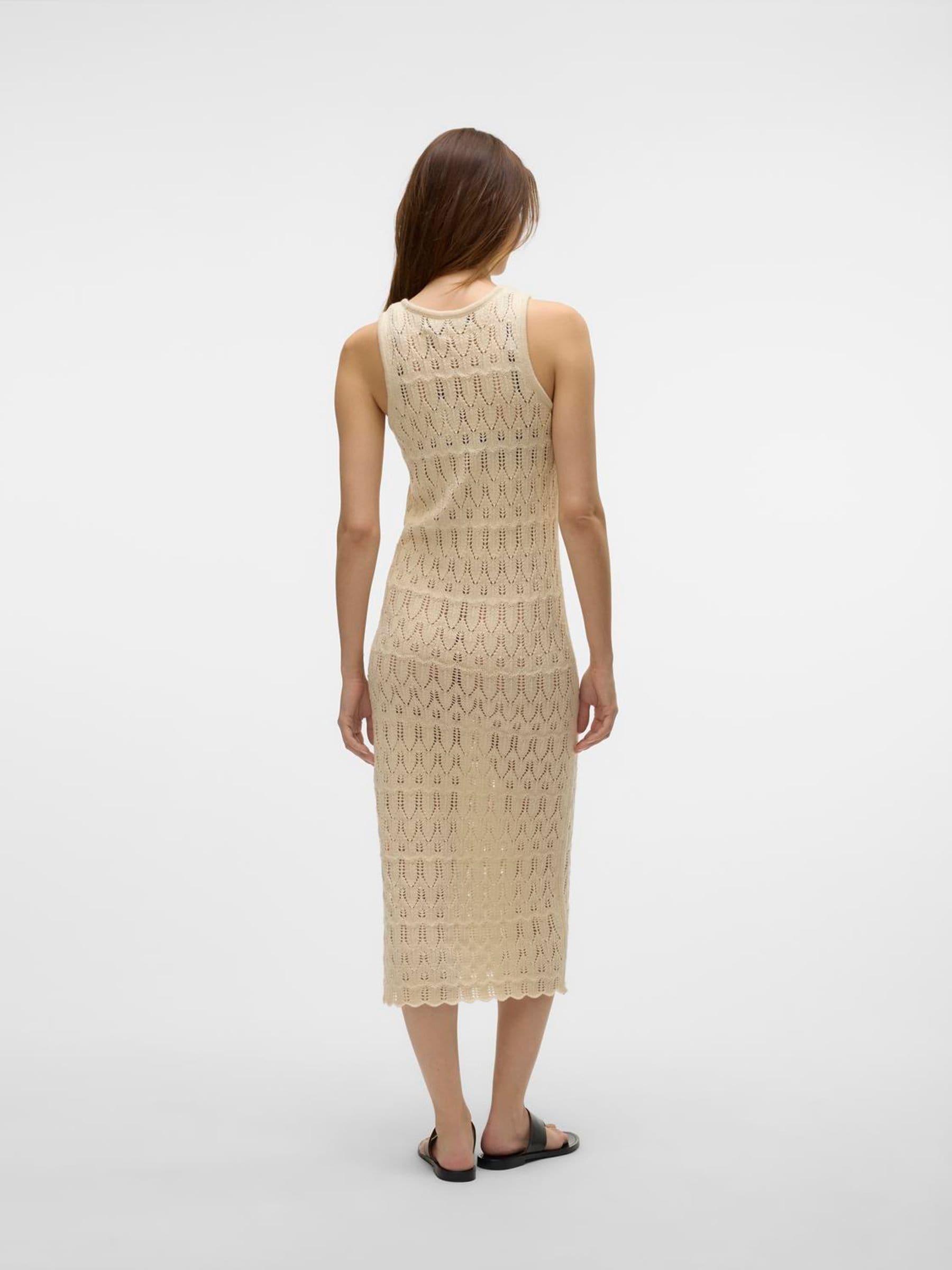 Buy VERO MODA Cream Sleeveless Calf Length Knitted Crochet Dress