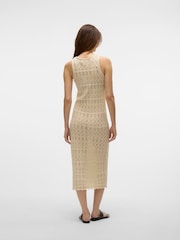 VERO MODA Cream Sleeveless Calf Length Knitted Crochet Dress - Image 4 of 5