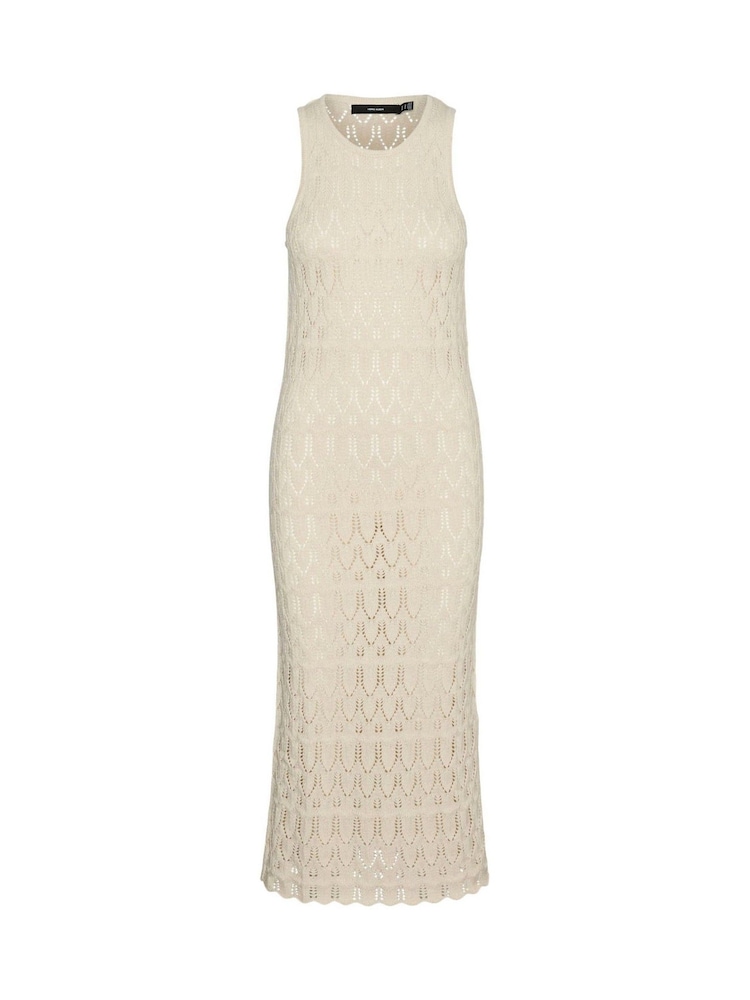 VERO MODA Cream Sleeveless Calf Length Knitted Crochet Dress - Image 5 of 5
