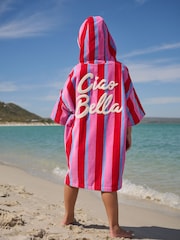 Pink/Red Stripe Slogan Towelling Poncho (3-16yrs) - Image 1 of 4