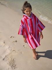 Pink/Red Stripe Slogan Towelling Poncho (3-16yrs) - Image 2 of 4